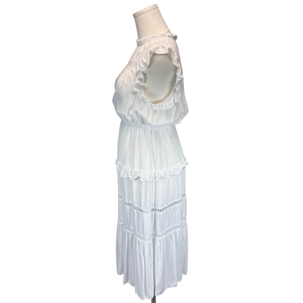 A Loves A Tiered Midi Dress Women S White Lace Trim Ruffle Cottagecore Boho - Picture 5 of 8